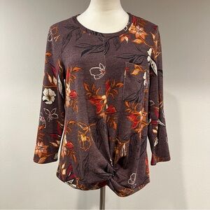 Les Serein Floral long sleeve sweater with front twist